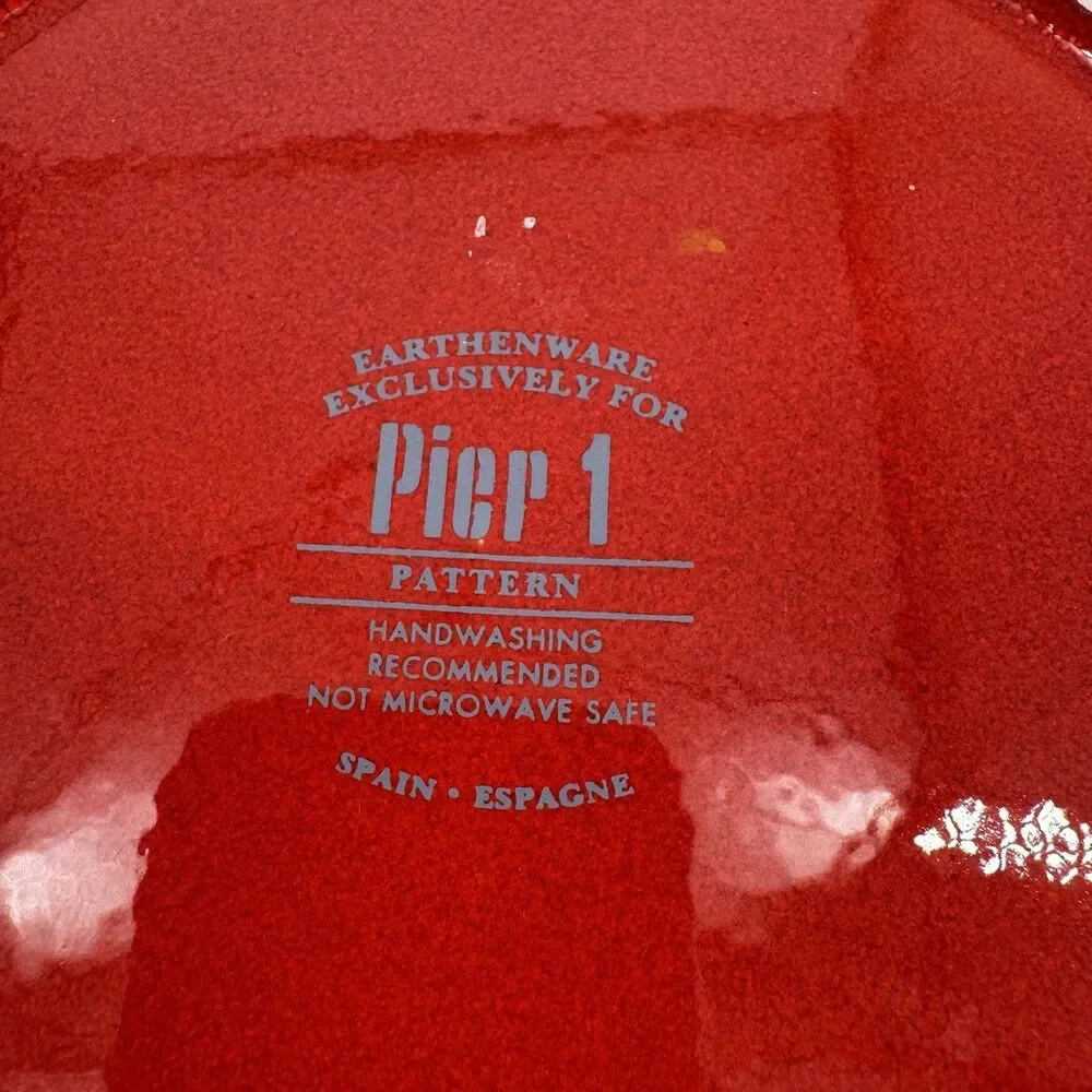 Pier 1 Red Earthenware Dinner Plates 10 1/2” Set of 4 Made in Spain